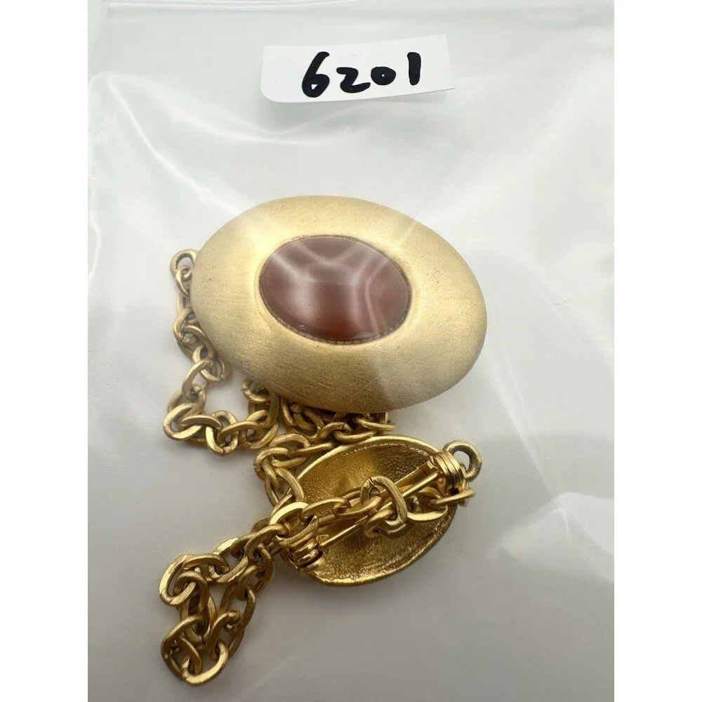 Vintage Gold Tone Cabochon Lucite Pin Brooch